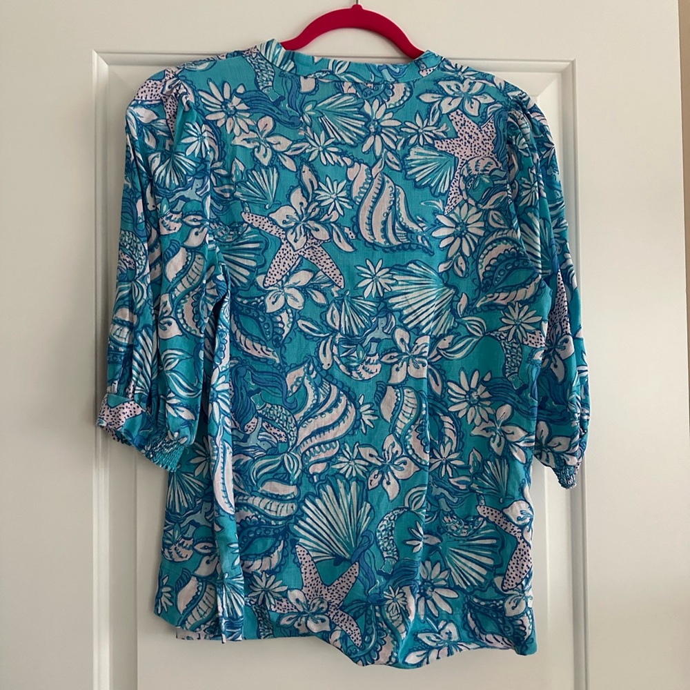 Lilly Pulitzer Mialeigh Linen blouse, 10, Amalfi blue sound the sirens - Picture 4 of 4
